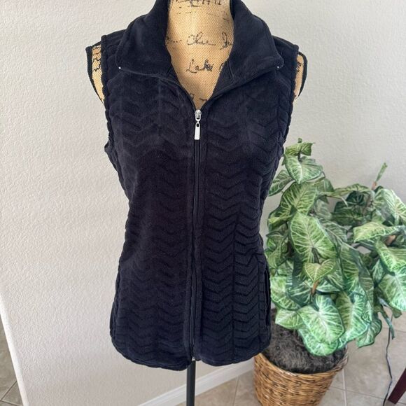 i.b. diffusion Black Fleece Zip-Up Vest Large Chevron Pattern - Picture 2 of 8